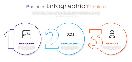 Sticker - Set line Binary code, Bow tie and Nerd geek. Business infographic template. Vector.