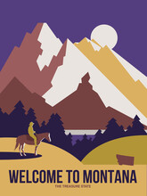 Montana State On A Vector Poster In Retro Style. American Travel Illustration