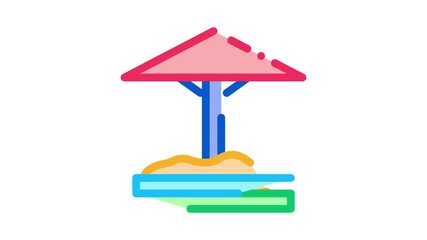 Sticker - sandbox with protective umbrella Icon Animation. color sandbox with protective umbrella animated icon on white background