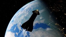 SpaceX Concept Spacecraft In Orbit Of The Earth. SpaceX Elon Musk Mars Programm 3d Render