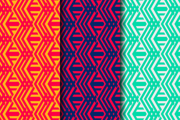 Poster - abstract geometric seamless pattern template design with bold shape element. there are three colors combination can be selected. pink yellow, blue red, and grey green. 