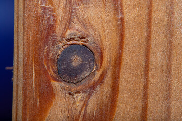 Wall Mural - Close-up of a varnished board with a knot in place of the saw cut. Sanded board with a knot.