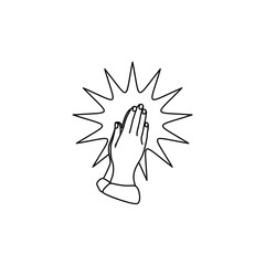 Wall Mural - Praying hands gesture pray to god with faith and hopes logo design vector illustration with light explosion