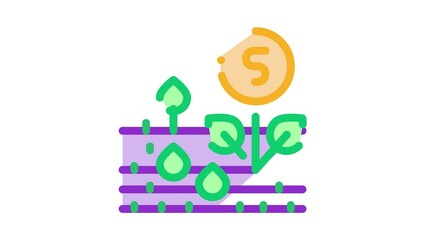 Sticker - money tree on field Icon Animation. color money tree on field animated icon on white background