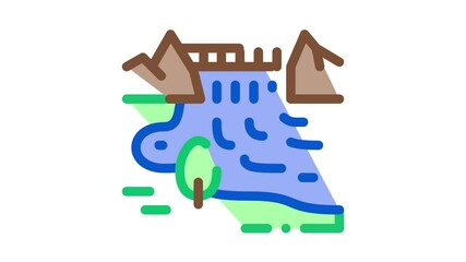 Sticker - boat in river landscape Icon Animation. color boat in river landscape animated icon on white background