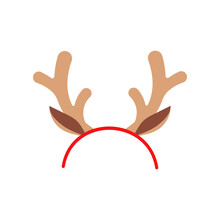 Christmas Reindeer Headband Vector Icon Isolated On White Background. Xmas Hair Band Deer Horn Illustration. Flat Design Cartoon Style Winter Holiday Card Design Element. Party Time Hair Accessory.