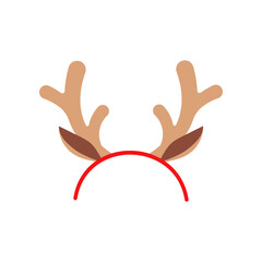 Christmas reindeer headband vector icon isolated on white background. Xmas hair band deer horn illustration. Flat design cartoon style winter holiday card design element. Party time hair accessory.