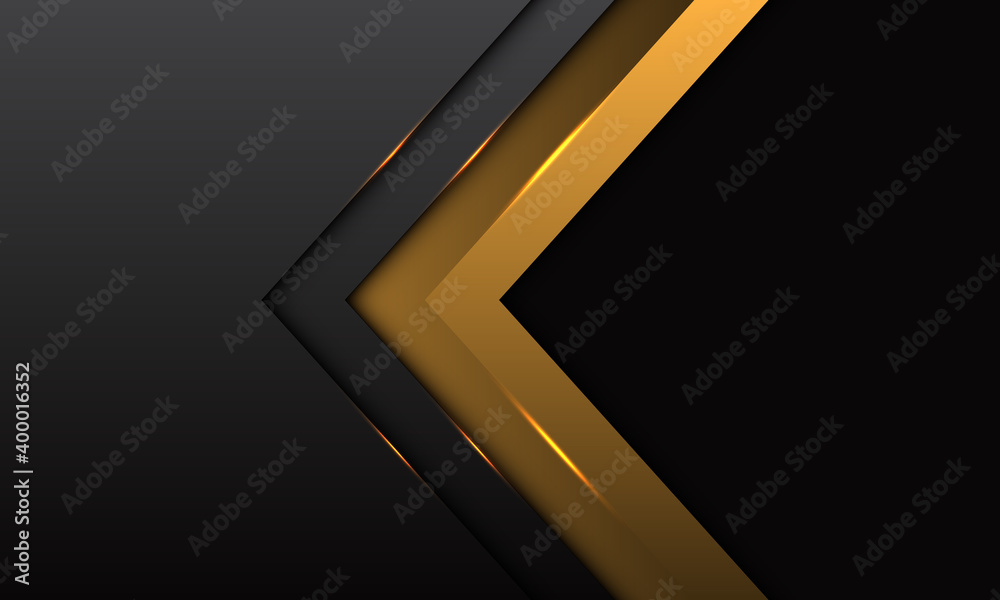 Abstract gold arrow direction with grey metallic with black blank space ...