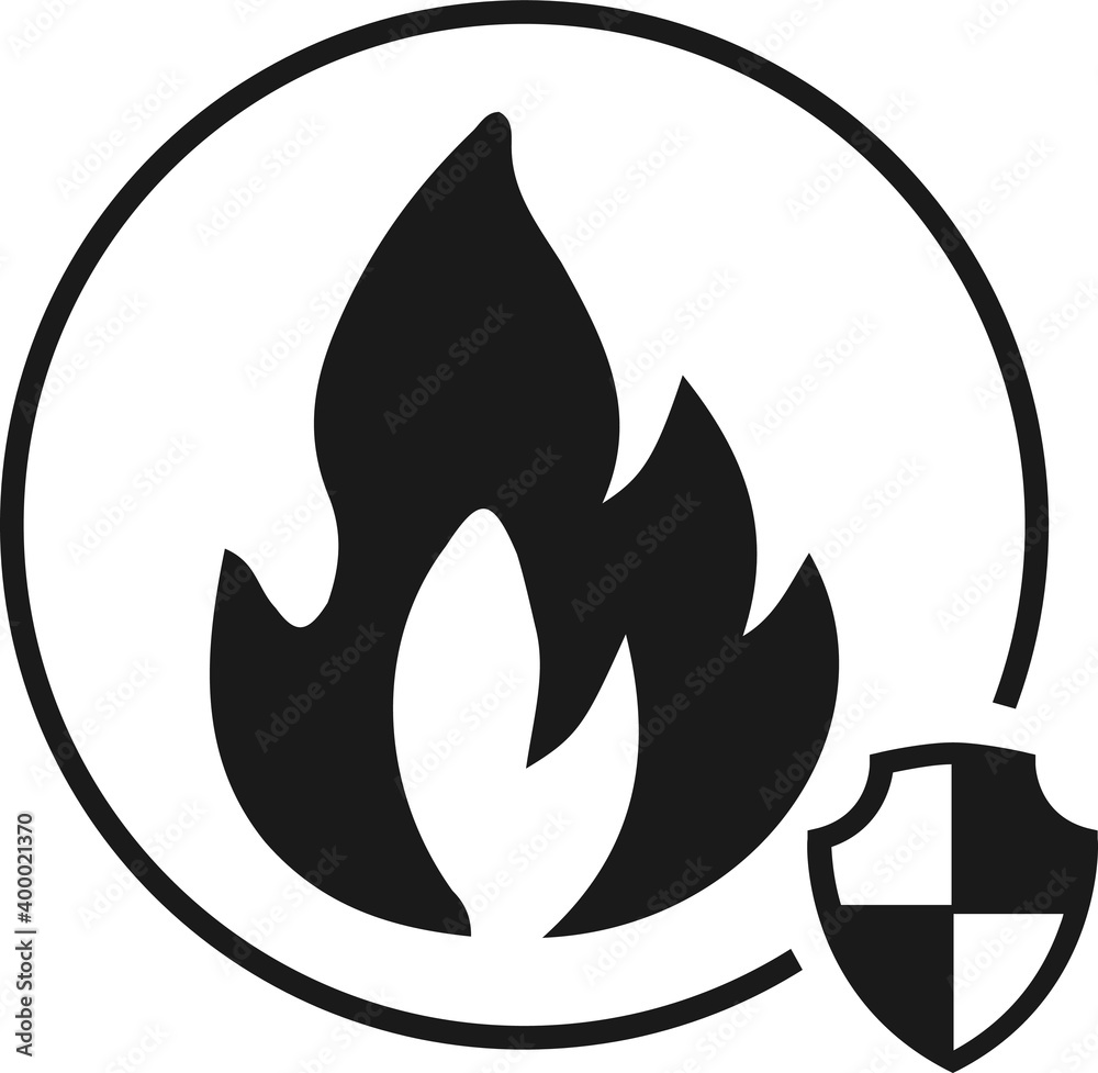 Fire protection icon. fire insurance icon. shield with fire icon vector ...