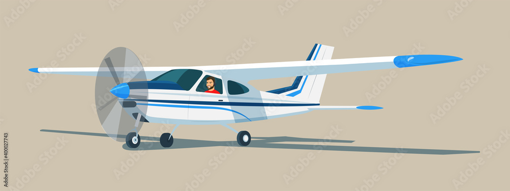 Light single-engine aircraft with the pilot inside. Side view. Vector ...