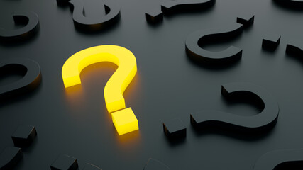 Poster - Yellow trendy question mark on a background black and grey signs. 3D Rendering