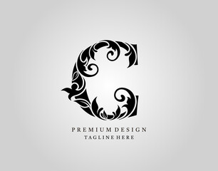 Wall Mural - Classic Initial C Letter logo design, elegant floral ornate monogram design vector.