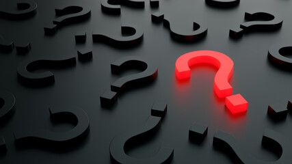 Poster - Red trendy question mark on a background black and grey signs. 3D Rendering