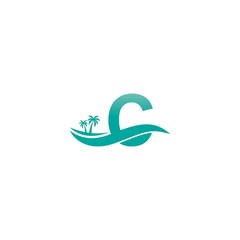 Wall Mural - Letter C logo  coconut tree and water wave icon design