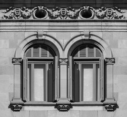 Wall Mural - Elements of architectural decoration of buildings, windows and frames, arches and balustrades, stucco molding. On the streets in Spain, public places.