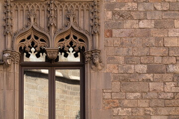 Wall Mural - Elements of architectural decoration of buildings, windows and frames, arches and balustrades, stucco molding. On the streets in Spain, public places.