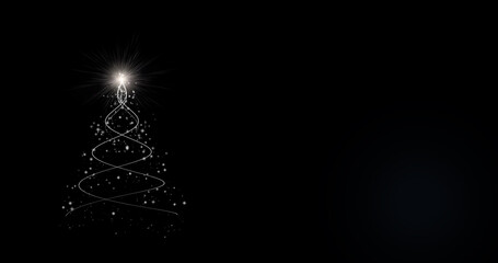 Wall Mural - 	
3D illustration Isolated black backgrounds white Christmas tree for winter new year santa festival decorate celebrate with overlay and luxury theme with white shine star and snow snowflake flare
