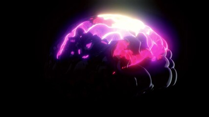 Poster - Rotating Brain Model with Neural Network Iridescent Impulses Showing Brainstorming Neuronal Activity. High quality 4k footage