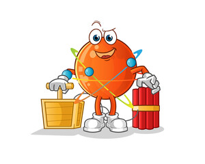 Wall Mural - atom holding dynamite detonator character. cartoon mascot vector