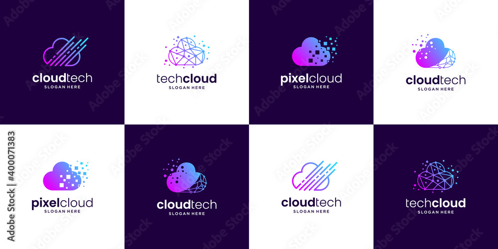 Set of cloud data technology logo design Stock Vector | Adobe Stock
