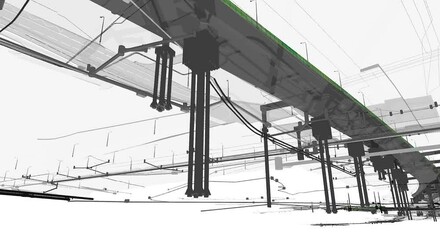 Wall Mural - the bim model of the object of transportation infrastructure of wireframe view
