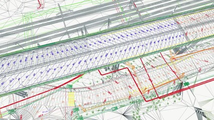 Wall Mural - the bim model of the object of transportation infrastructure of wireframe view