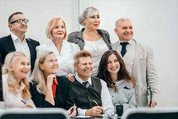 Wall Mural - portrait of a group of company employees at the workplace in the office