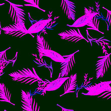 Plant Pattern Wallpaper. Vivid Palm Leaf Drawings. Violet Invite Paradise. Neon Vintage Leaf Banana. Banana Leaves Tropical Pattern. Purple Floral Hawaiian.