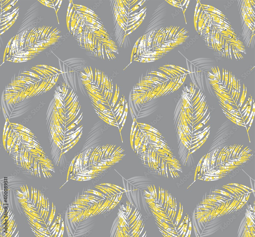 tropical-palm-leaves-seamless-pattern-illuminating-yellow-color-marbling-effect-ultimate-gray-background-vector-illustration-fashion-interior-wrapping