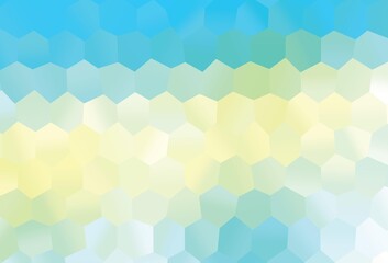 Poster - light blue, yellow vector layout with hexagonal shapes.