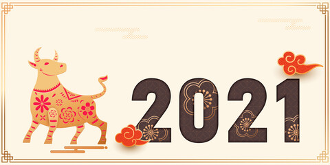 Wall Mural - 2021 new year font design, zodiac ox year, chinese new year poster banner design illustration