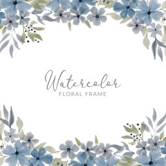 Wall Mural - watercolor blue petal floral square frame