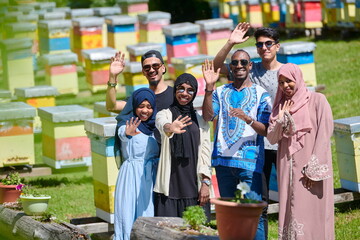 Wall Mural - people group visiting local honey production farm