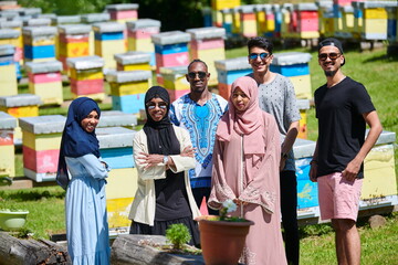 Wall Mural - people group visiting local honey production farm