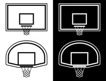 Basketball Backboard Icon With Ring, Hoop And Net. Sports Competitions In Basketball On Street And In Gym. Vector