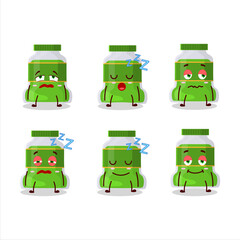 Wall Mural - Cartoon character of pesto bottle with sleepy expression