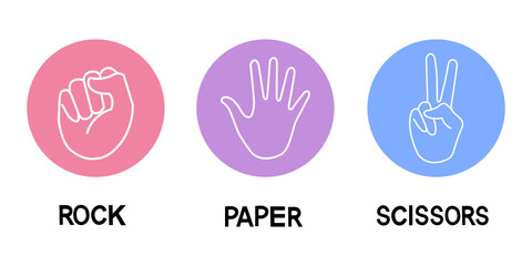 Rock Paper Scissors icon set on white background.