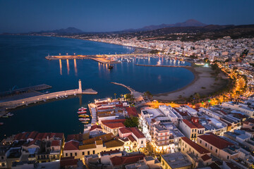 Poster - Rethymno evening city at Crete island in Greece. The old venetian harbor.