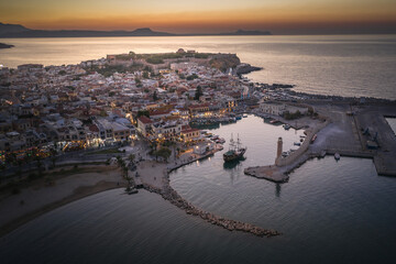 Wall Mural - Rethymno city at Crete island in Greece. The old venetian harbor.