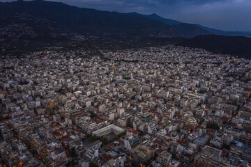 Wall Mural - Aerial panoramic view of Volos city at twilight. Magnesia - Greece.