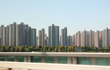 Canvas Print -  Apartment buildings with blue sky in seoul