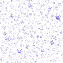 Wall Mural - Hand Drawn blue Snowflakes Christmas Seamless Patt