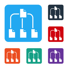 Aufkleber - White Folder tree icon isolated on white background. Computer network file folder organization structure flowchart. Set icons in color square buttons. Vector.