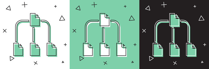 Aufkleber - Set Folder tree icon isolated on white and green, black background. Computer network file folder organization structure flowchart. Vector.