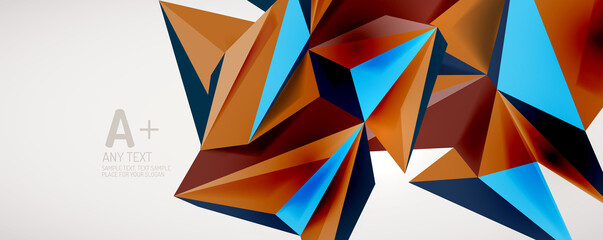 Vector triangle geometric backgrounds. Low poly 3d shape on light backdrop. Vector illustration for covers, banners, flyers and posters and other designs