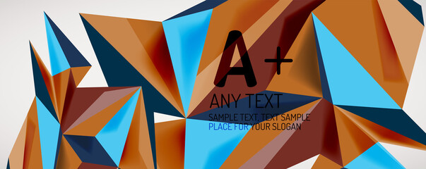 Vector triangle geometric backgrounds. Low poly 3d shape on light backdrop. Vector illustration for covers, banners, flyers and posters and other designs