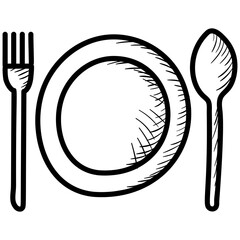 Sticker - Table cutlery icon in doodle design 