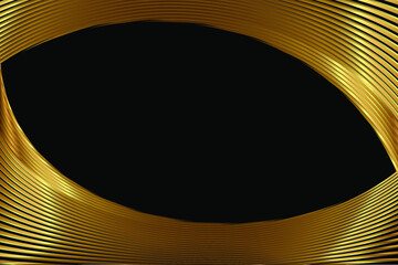 Poster - abstract metallic background with golden wave line stripes on black background. 3d gold luxurious ba