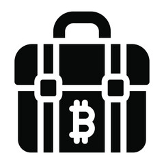 Poster - 
Solid icon of bitcoin portfolio, virtual currency portfolio 
