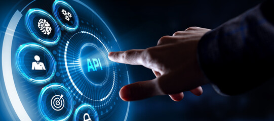 API - Application Programming Interface. Software development tool. Business, modern technology, internet and networking concept.
